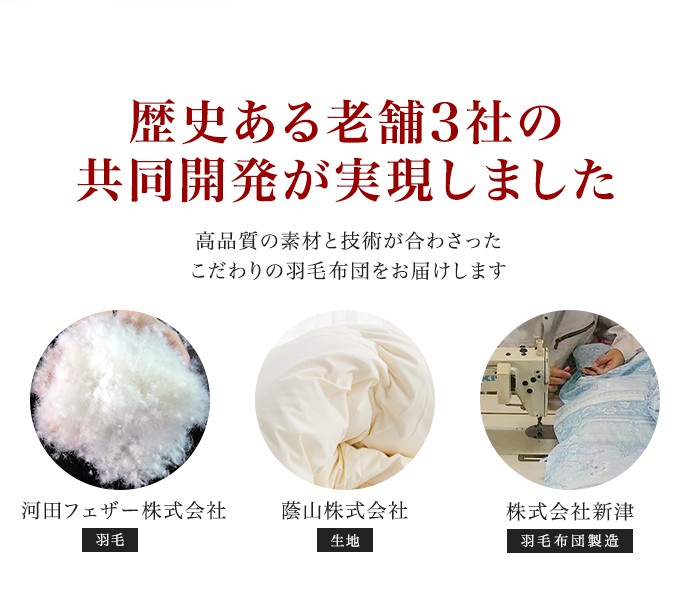 フランス産 羽毛布団 3社共同開発こだわり羽毛布団 キングサイズ 日本 