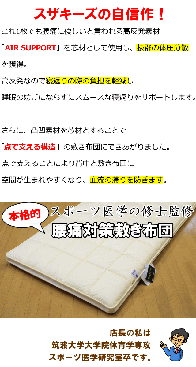 送料無料】洗える腰痛対策敷き布団（シングルサイズ）エアーサポート