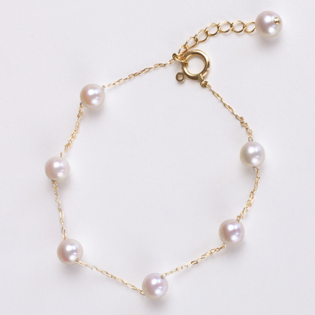 18金 パール ステーションブレスレット あこや真珠 5mm レディース 本
