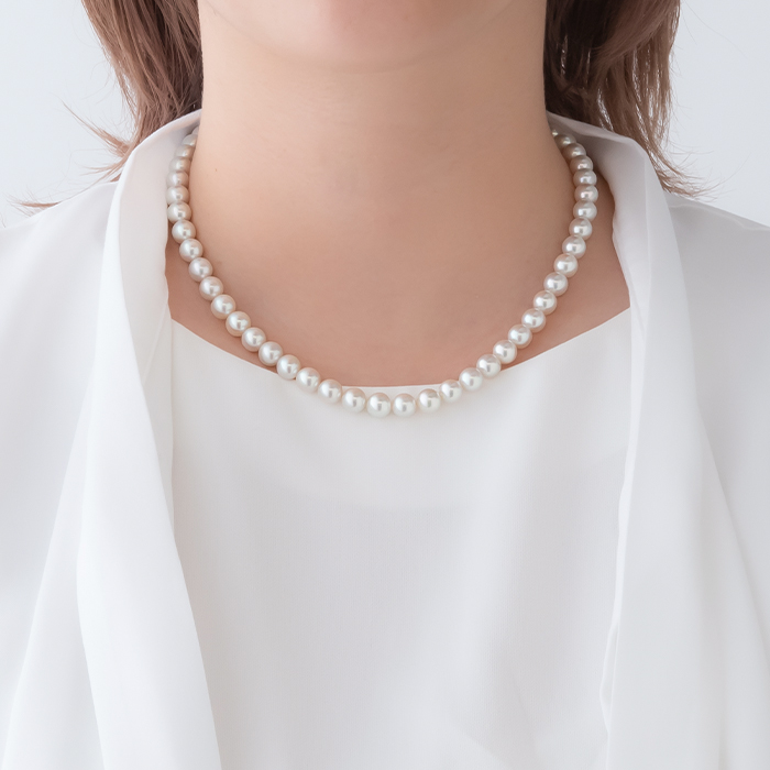 パールネックレス 花珠 真珠 8.0-8.5mm ピアス イヤリングセット