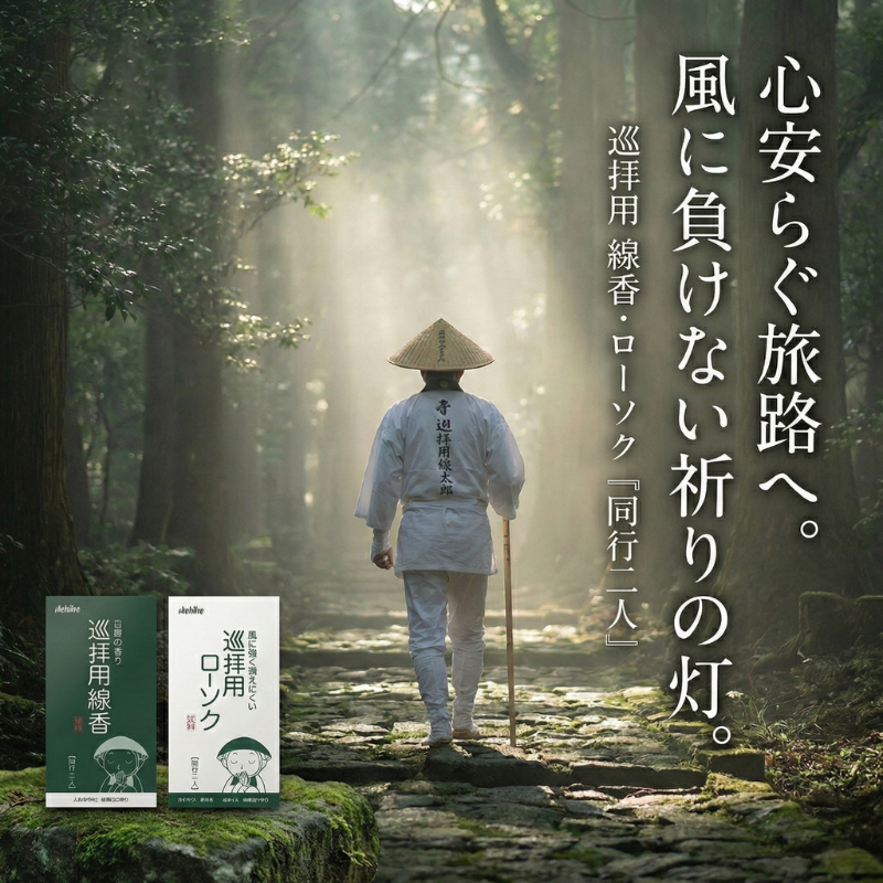 線香 巡拝用 同行二人 白檀 約90g 燃焼約25分 お遍路 巡礼 携帯用