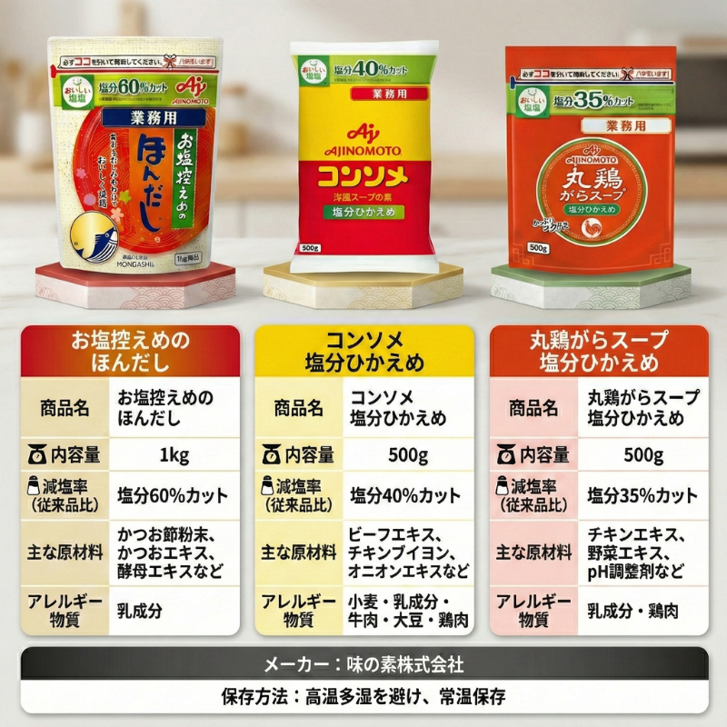 AJINOMOTO（味の素） 減塩 調味料 3点セット 業務用 ほんだし 1kg 丸鶏
