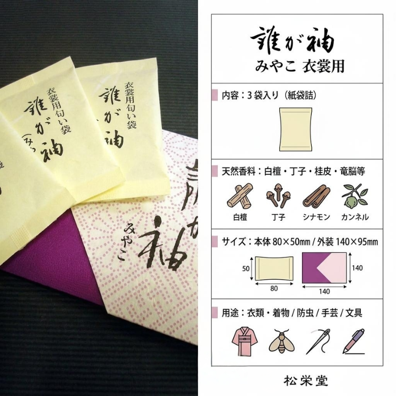 松栄堂 誰が袖 みやこ 衣裳用 3袋入 匂い袋 防虫香 着物 洋服 サシェ