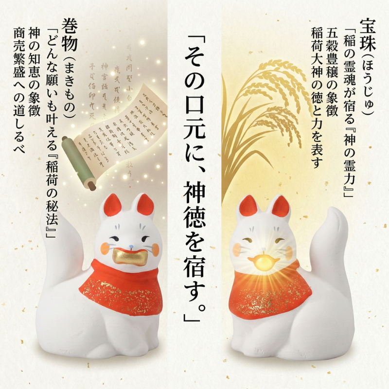 お稲荷さん 置物 白狐 陶器 2体セット 商売繁盛 縁起物 開運グッズ