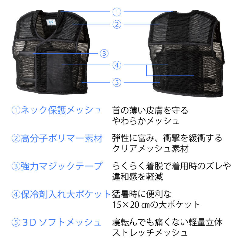 アイスベスト 空調風神服用 インナーベスト 保冷剤３個セット 風神ベスト 作業着 熱中症対策 フルハーネス対応 007 アタックベース