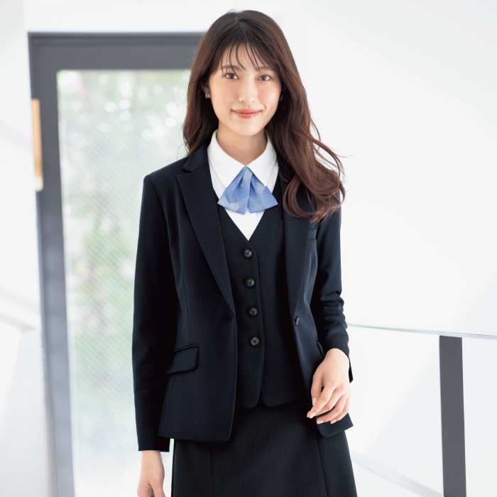 ベスト 事務服 ストライプ ニット ストレッチ AV1286-8 ボンオフィス | ユニフォーム 制服 オフィス 会社 ネイビー ポリジン 汗 消臭  抗菌 BONOFFICE