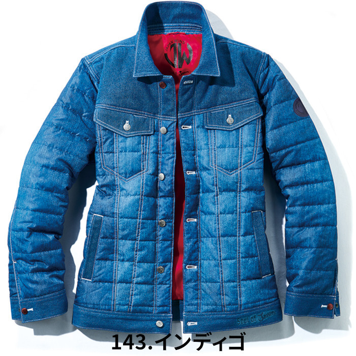 シーバイクロエ　国内正規品　中綿　ノーカラー　デニムブルゾン　ゆったり　秋冬 Jawin 防寒着 釣り バイク 登山 作業服 ジャンパー デニム 中綿 58170