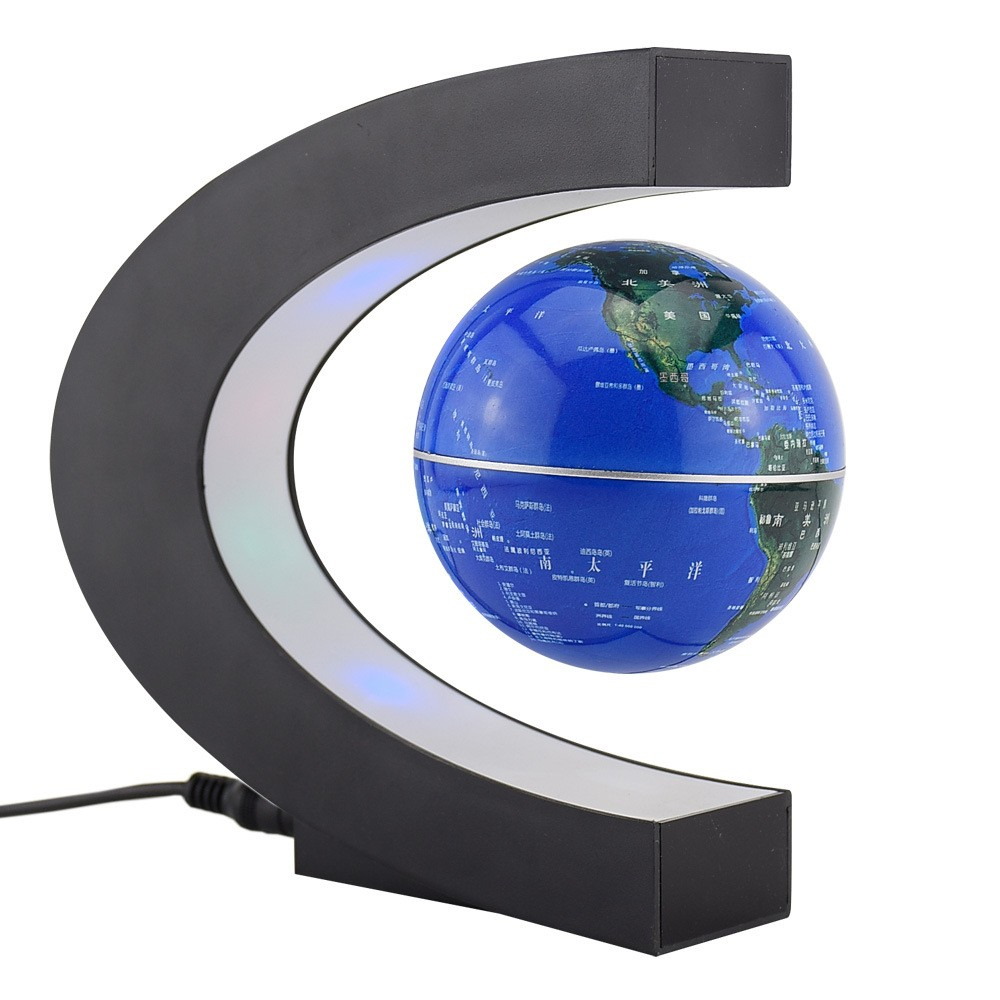 磁気浮上地球儀 C型 世界地図 LEDライト 球体 自動回転 浮くライト