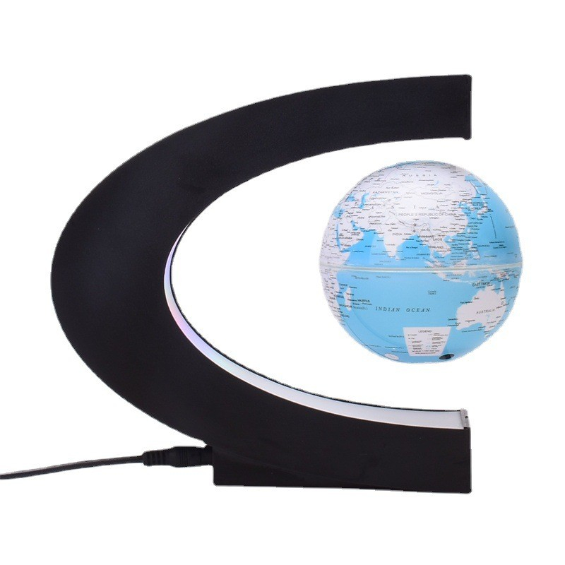 磁気浮上地球儀 C型 世界地図 LEDライト 球体 自動回転 浮くライト