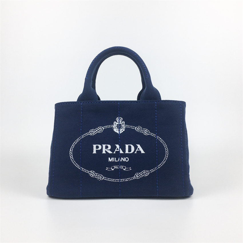 プラダ PRADA トートバッグ カナパ トート バッグ ハンドバッグ ショルダーバッグ 2WAY ブランド キャンバス 大容量 ネイビー プレゼント  女性 送料無料 新品