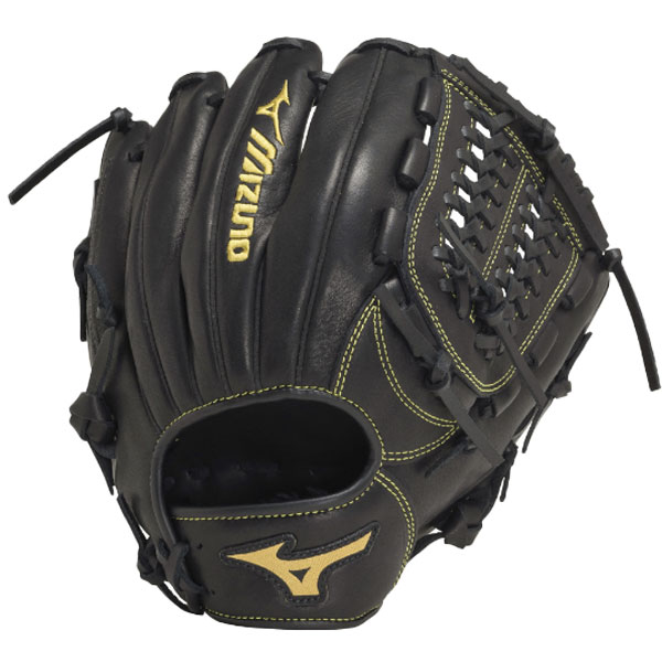 美品 Mizuno 軟式グローブ 左利き用黒/黄 せレクトナイン 野手用