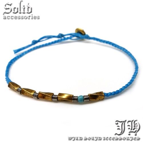 アンクレット メンズ 男性用 ブルー 水色 ゴールド 金 ビーズ ミサンガ