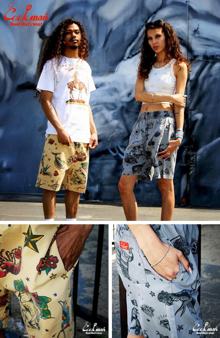 COOKMAN Cookman Chef Pants Short Old Tattoo : ミリタリー