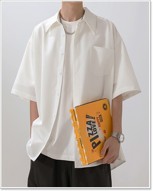 【小太郎】Bandel ホワイト　襟付きシャツ XL sweet bell シャツ メンズ 半袖 比翼 ドレスシャツ カジュアルシャツ