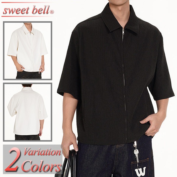 BELVET 半袖シャツ　シャツ sweet bell シャツ メンズ 半袖 ジップシャツ カジュアルシャツ 春 夏