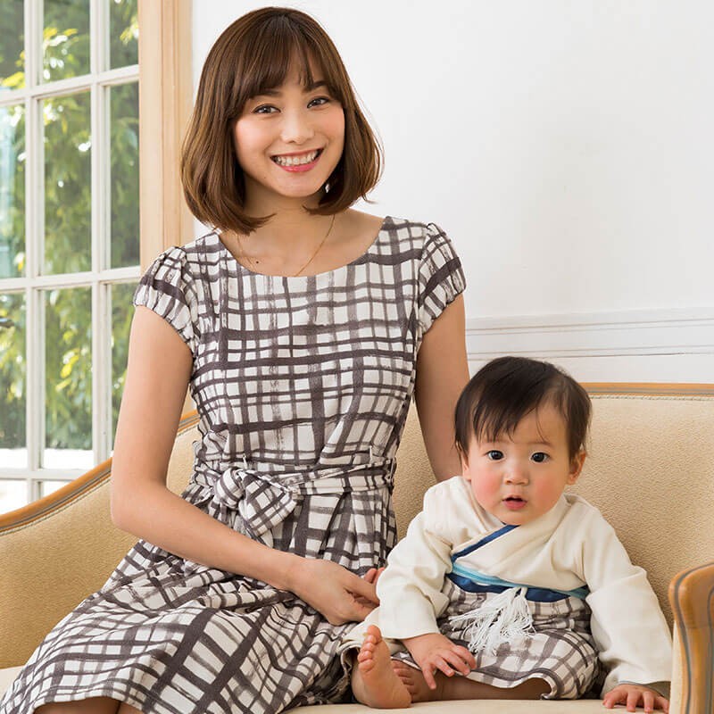 授乳服マタニティウェア ワンピース 日本製 ちりめん素材 チェック柄