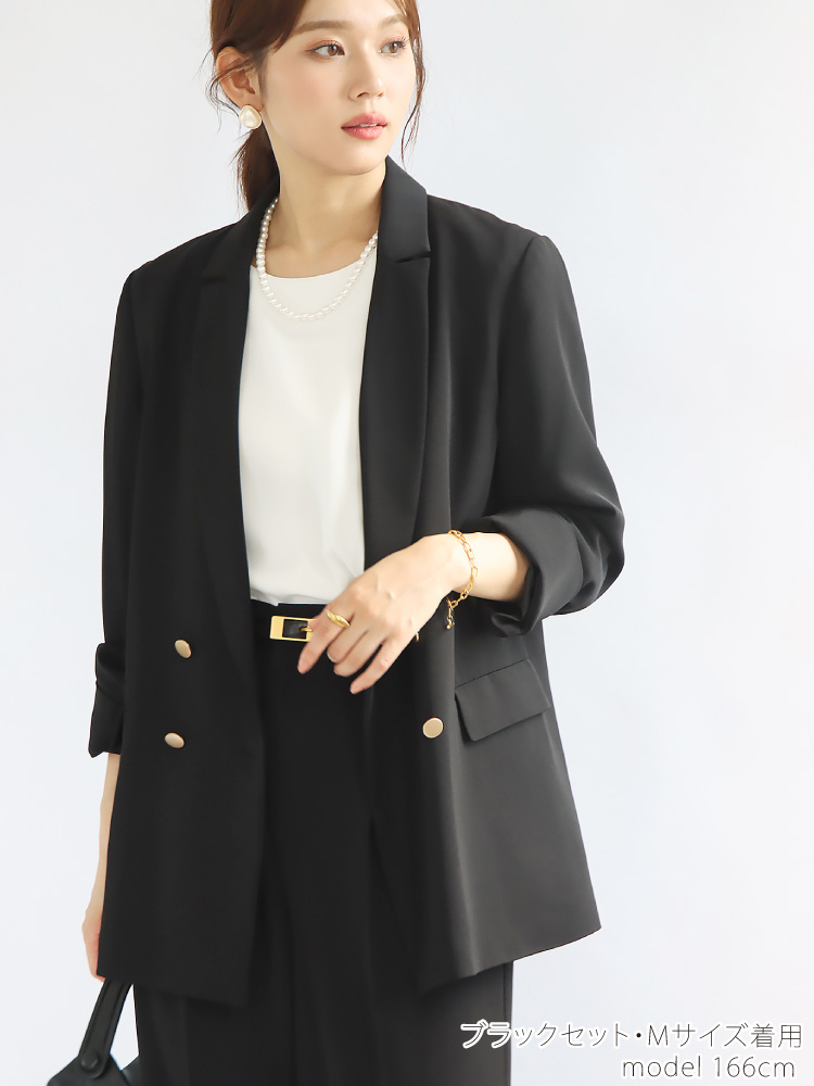 M 袖口パール パンツスーツ 上下 セットアップ レディース フォーマル セットアップ レディース ブラウス 白 パンツスーツ ダブルジャケット