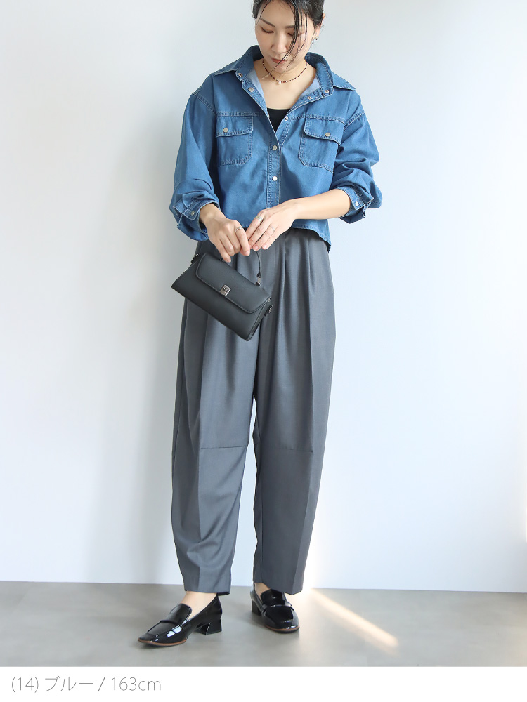 シャツ レディース デニム デニムシャツ トップス 長袖 クロップド