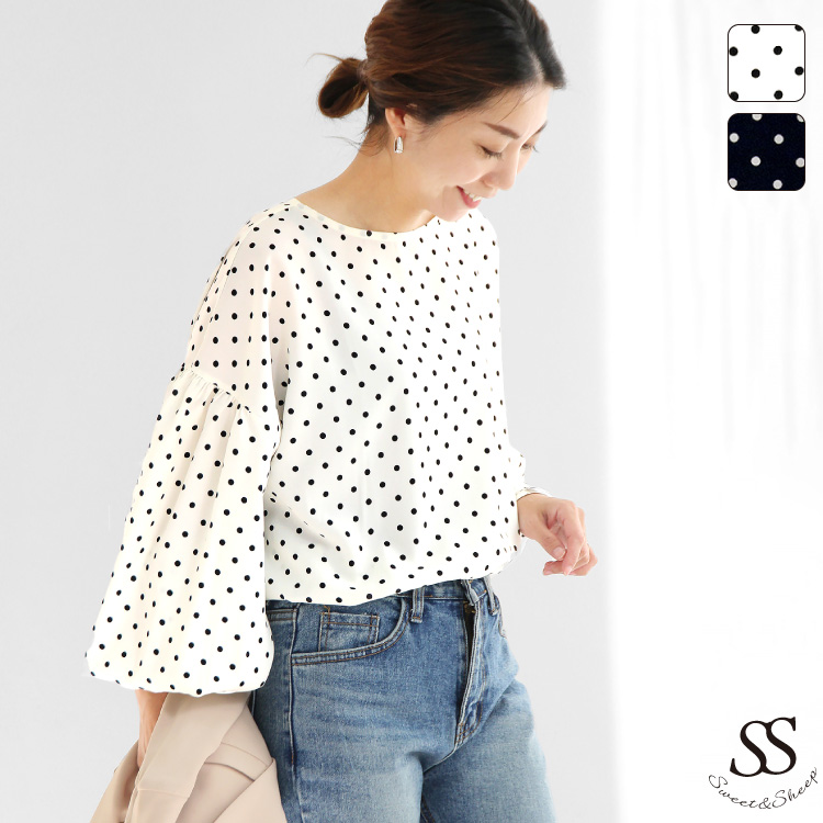 ブラウス レディース ボリューム袖 長袖 仕事 通勤 フォーマル formal ゆったり S M L LL きれいめ かわいい おしゃれ ドット 水玉