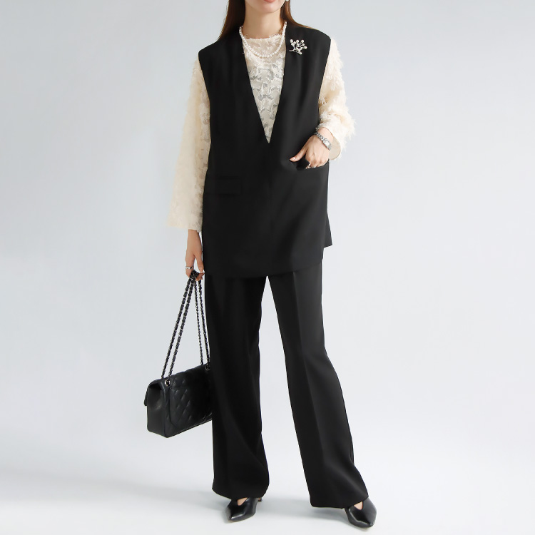セットアップ スーツ ベスト パンツ パンツスーツ レディース Vネック
