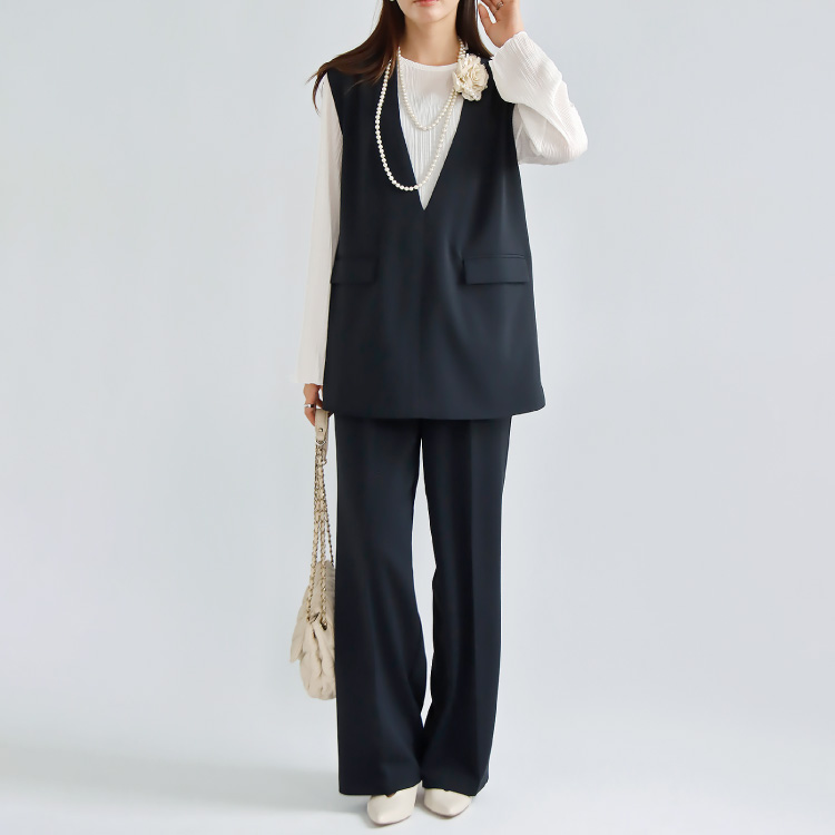 セットアップ スーツ ベスト パンツ パンツスーツ レディース Vネック