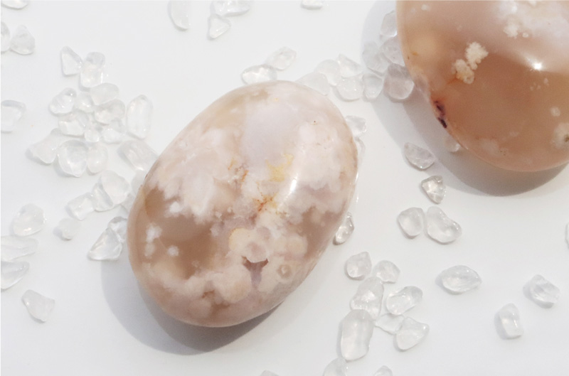 天然石 チェリーブロッサムアゲート 桜瑪瑙 希少石 置物 オーバル 楕円