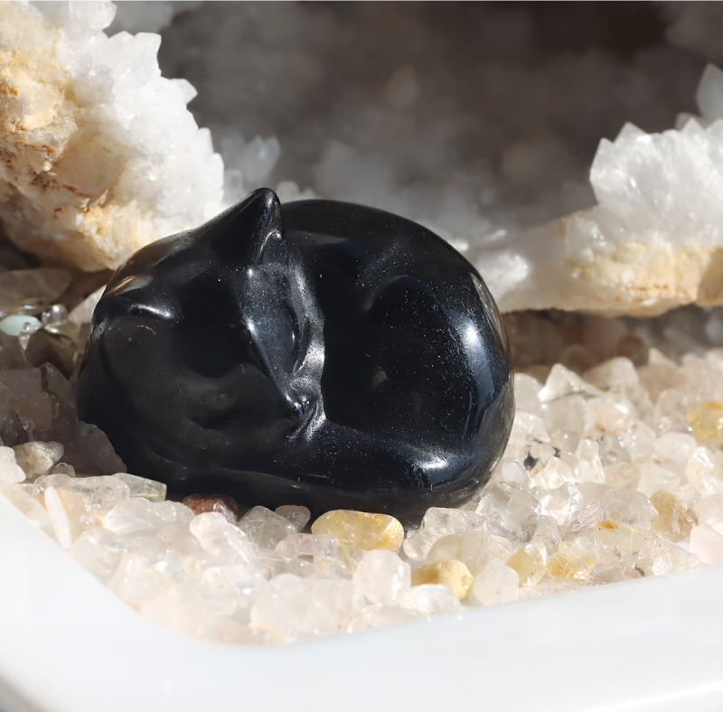 天然石 ねこ 猫 ネコ 動物 可愛い インテリア オブシディアン