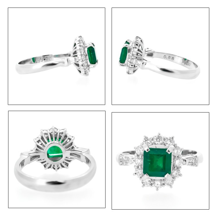 プラチナリング レディース ダイヤ エメラルド　＃7.8 指輪 レディース Pt900 プラチナ エメラルド 0.88ct ダイヤモンド 0.66
