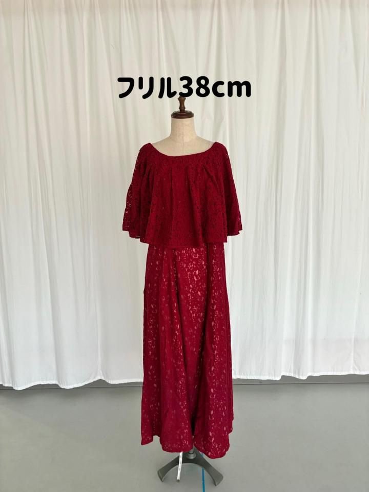 限定品ロングフリルレースドレス 赤 緑の詳細画像2