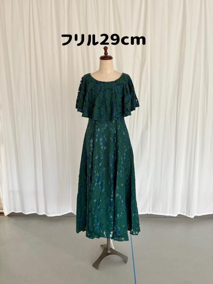 限定品ロングフリルレースドレス 赤 緑の詳細画像4