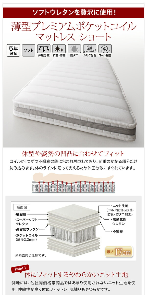 【限定品】 ベッド ダブルベッド ダブル ベット シングルベッド セミダブルベッド 薄型プレミアムポケットコイルマットレス付き セミシングル ショート丈 組立設置付 【VQL1280826024】(46828円)