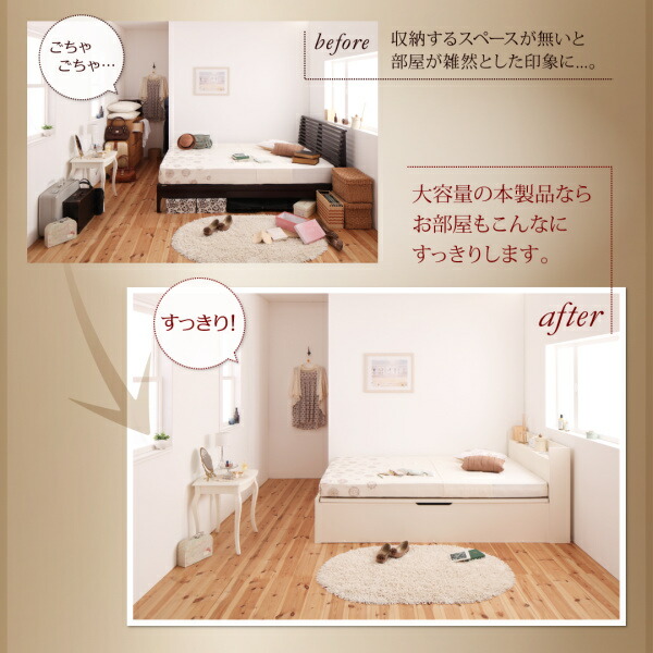 [即日発送] ベッド ベット マットレス付き 収納 収納付 収納ベッド 跳ね上げ 跳ね上げベッド マルチラススーパースプリングマットレス付 縦開 セミダブル 深さラージ 【RIZ2594278407】(94849円)