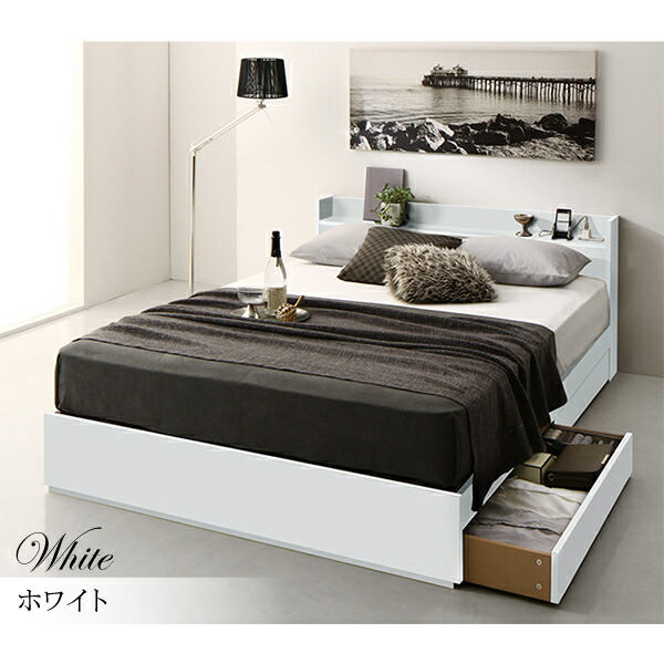 即購入可★ 清潔に眠れる棚・コンセント付きすのこ収納ベッド スタンダードポケットコイルマットレス付き ダブル 組立設置付 【O1866612663】(68245円)