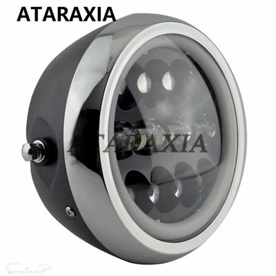 互換品 ハーレー 7.5インチバイクLEDヘッドライトHI/LOヘッドランプバルブ DRL エンジェルリング付き ハーレースポーツスターカフェレーサーボバー用 ア_2