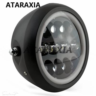 互換品 ハーレー 7.5インチバイクLEDヘッドライトHI/LOヘッドランプバルブ DRL エンジェルリング付き ハーレースポーツスターカフェレーサーボバー用 ア_3