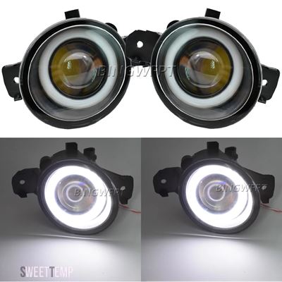 互換品 日産 2001年2006年 エクストレイルT30用2IN1エンジェルアイ 車用LEDレンズフォグランプデイタイムランニングライトDRLホワイト12V_1