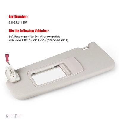 互換品 右ハンドル＆左側乗客用 ミラー＆ライト付き 2011年〜2015年用 BMW F10 F11 F18 51167248857 51167248858 ベージュサンバイザー 5シリーズ_2