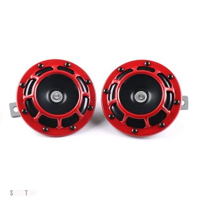 互換品 バイク パーツ 2個 12V 115dB ヘラ社製 超大音量コンパクト電動ブラストトーンエアホーンキット オートバイ用 車用 赤/黒_2