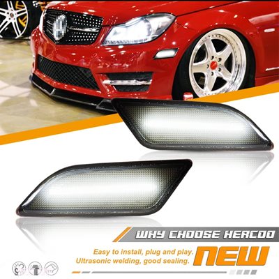 互換品 メルセデス ベンツ スモークレンズ アンバー/ホワイト LED フロントサイドマーカーインジケーターライト 2012年〜2014年型 W204 LCI C250 C300 C35_1