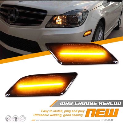 互換品 メルセデス ベンツ スモークレンズ アンバー/ホワイト LED フロントサイドマーカーインジケーターライト 2012年〜2014年型 W204 LCI C250 C300 C35_2