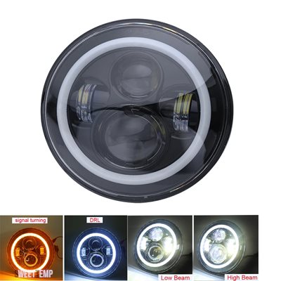 互換品 ハーレー ダビッドソン モトカー用 7"LEDヘッドライト DRL H4 ハロ付き エンジェルアイズ ラダ用 BMW ジープ JK 4x4 スズキ サムライ ジープ ラ_1