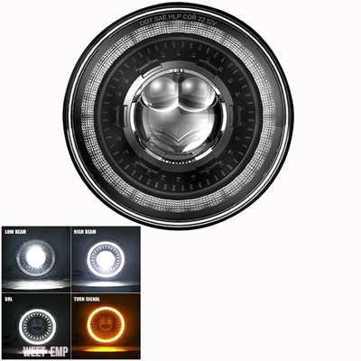 互換品 ハーレー ダビッドソン モトカー用 7"LEDヘッドライト DRL H4 ハロ付き エンジェルアイズ ラダ用 BMW ジープ JK 4x4 スズキ サムライ ジープ ラ_2