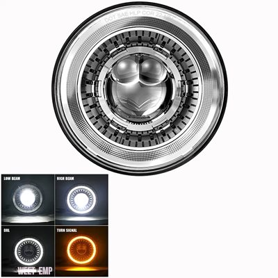 互換品 ハーレー ダビッドソン モトカー用 7"LEDヘッドライト DRL H4 ハロ付き エンジェルアイズ ラダ用 BMW ジープ JK 4x4 スズキ サムライ ジープ ラ_3