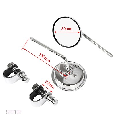 互換品 ペアハンドルバーバックミラーラウンド凸クリップオン 22-25 MM黒レトロハーレーホンダ チョッパークルーザーカフェレーサー_2