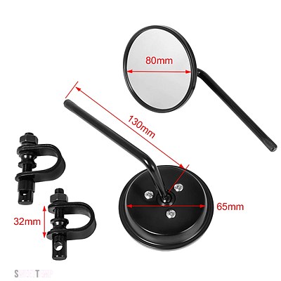 互換品 ペアハンドルバーバックミラーラウンド凸クリップオン 22-25 MM黒レトロハーレーホンダ チョッパークルーザーカフェレーサー_1