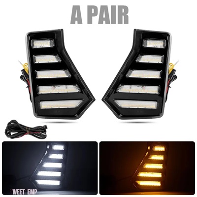 互換品 トヨタ 車白デイタイムランニングライト LED フロントバンパーサイドウインカー タコマ 2024 2025 DRL クリアランスランプダイナミックイエロー_1
