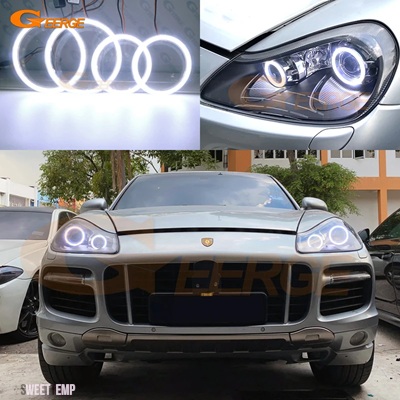 互換品 ポルシェ カイエン 957 9PA 2007 2008 2009 2010 EXCELLENT 超高輝度 COB LED エンジェルアイズキットハローリングデイライト_1