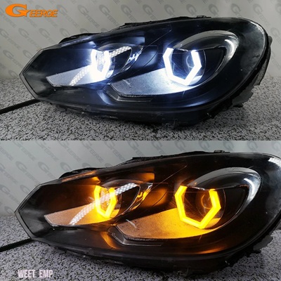 互換品 フォルクスワーゲン ゴルフ GTI CC シロッコ超高輝度スイッチバックウインカーコットンホワイトアンバー六角 LED エンジェルアイハローリングライ_1