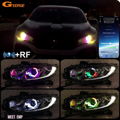 互換品 ホンダ シビック 9TH 10TH 11TH 世代 BT アプリ超高輝度マルチカラー六角六角 RGB LED エンジェルアイズキットハローリングカーアクセサリー_1