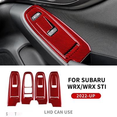 互換品 スバル リアルソフトカーボンステッカーWRX/WRX STI 2022 2023 ドア窓スイッチボタンパネルインテリアトリムアクセサリー_1